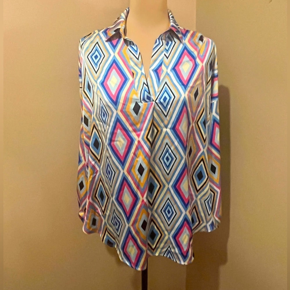 She + Sky Vibrant Geometric Oversized Button Down Shirt, Medium